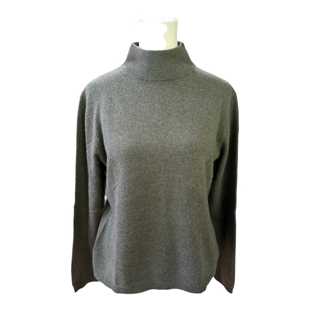 Lord & Taylor Cashmere Sweater Womens Medium Gray Mock Neck Two Ply Knit Top